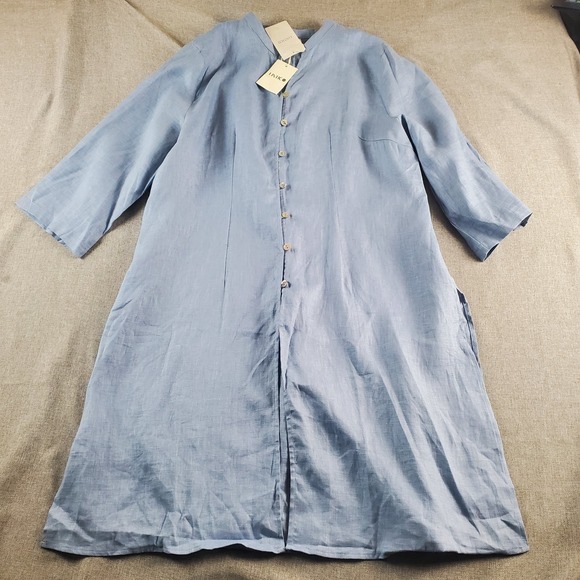 Lintico Tops - Lintico Womens Shirt Dress Tunic XL Blue 100% Linen Dillon Lagenlook Hand Button